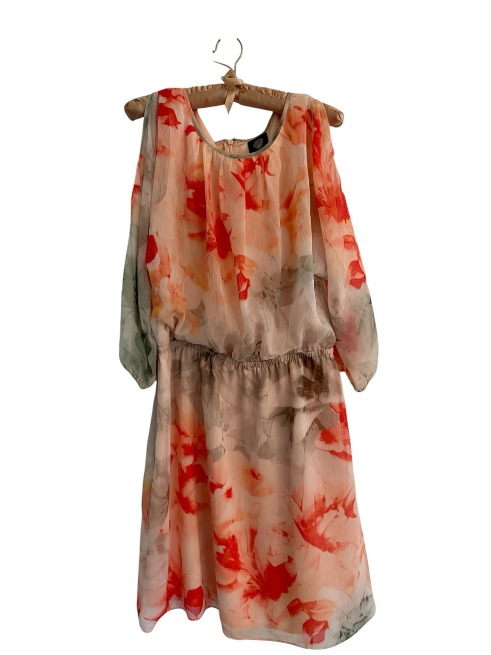 Vince Camuto Peach & Coral Watercolor Floral Dress
